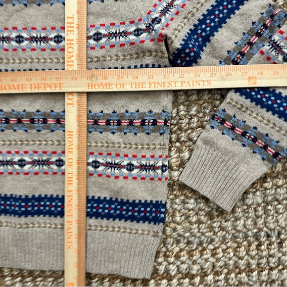J. Crew Beige Fair Isle Crewneck Sweater Navy & Red Accents (XL) - Picture 5 of 7
